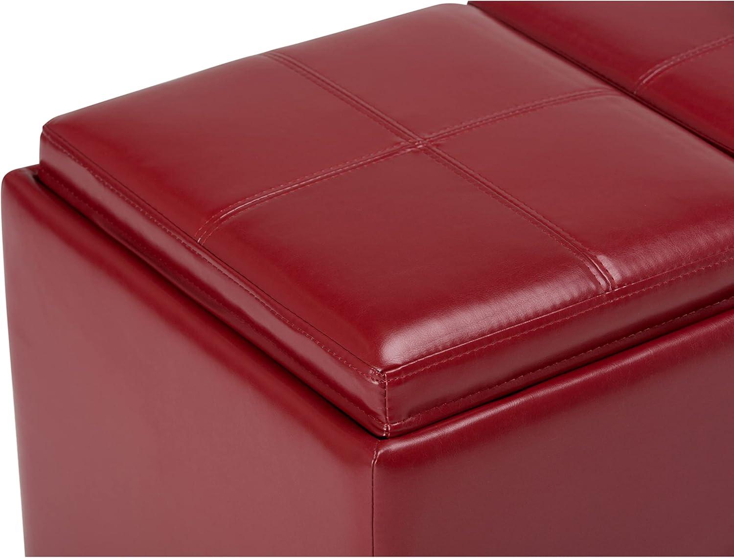 Radicchio Red Avalon Faux Leather Storage Ottoman with Tray