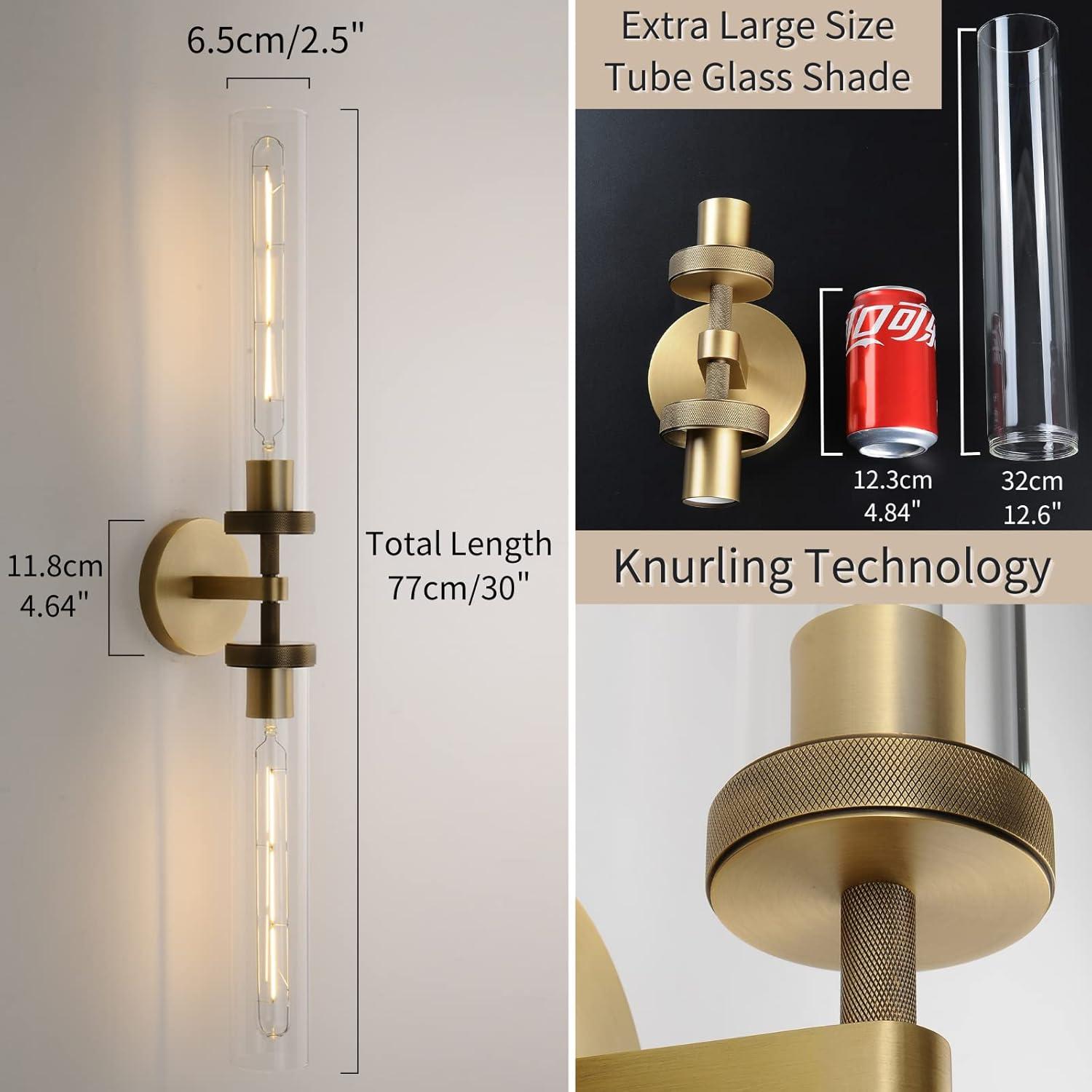 Gold Double Tube Glass and Metal Wall Sconce