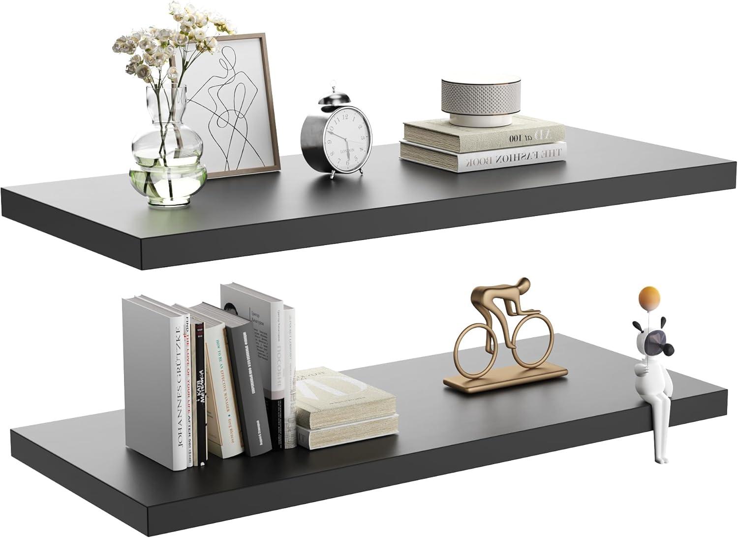 Axeman 36 Inch Solid Wood Wall Shelves Set of 2, Modern Floating Shelves for Wall Storage