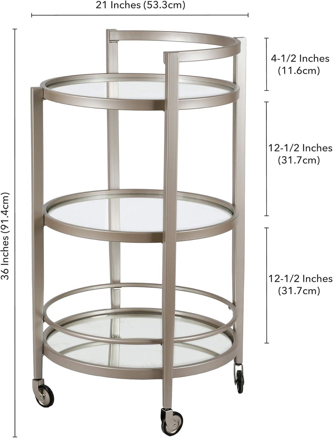 Evelyn&Zoe Hause 21" Wide Round Bar Cart in Satin Nickel