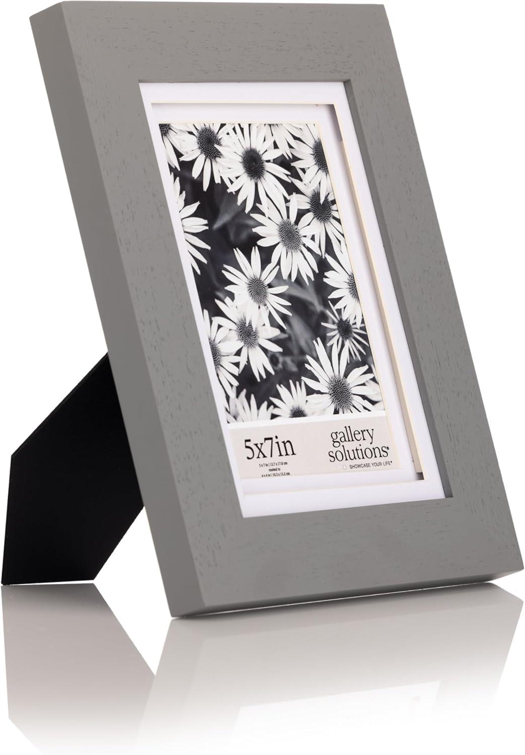 Gallery Solutions 5"x7" Flat Gray Tabletop Wall Frame: Double Mat, Glass & MDF, 1.1lb