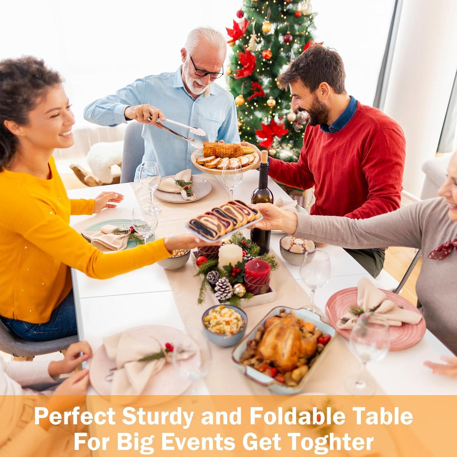 8FT（30" x 96"） Folding Table, Indoor Outdoor Heavy Duty Picnic Table with Carrying Handle,Plastic Fold up Table for Picnic, Party, Camping，Office - White