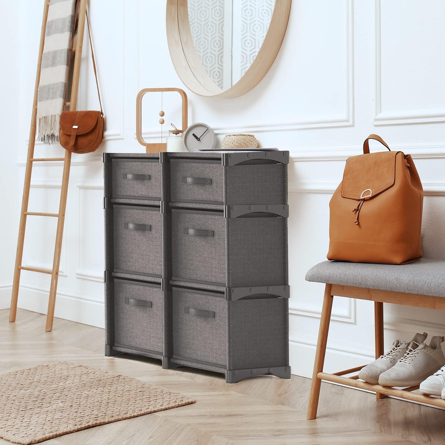 Nestl Cube Organizer Shelves With Cubby Bins, 6 PC DIY Cube Storage Shelves with Cubbies Storage Bins - Gray