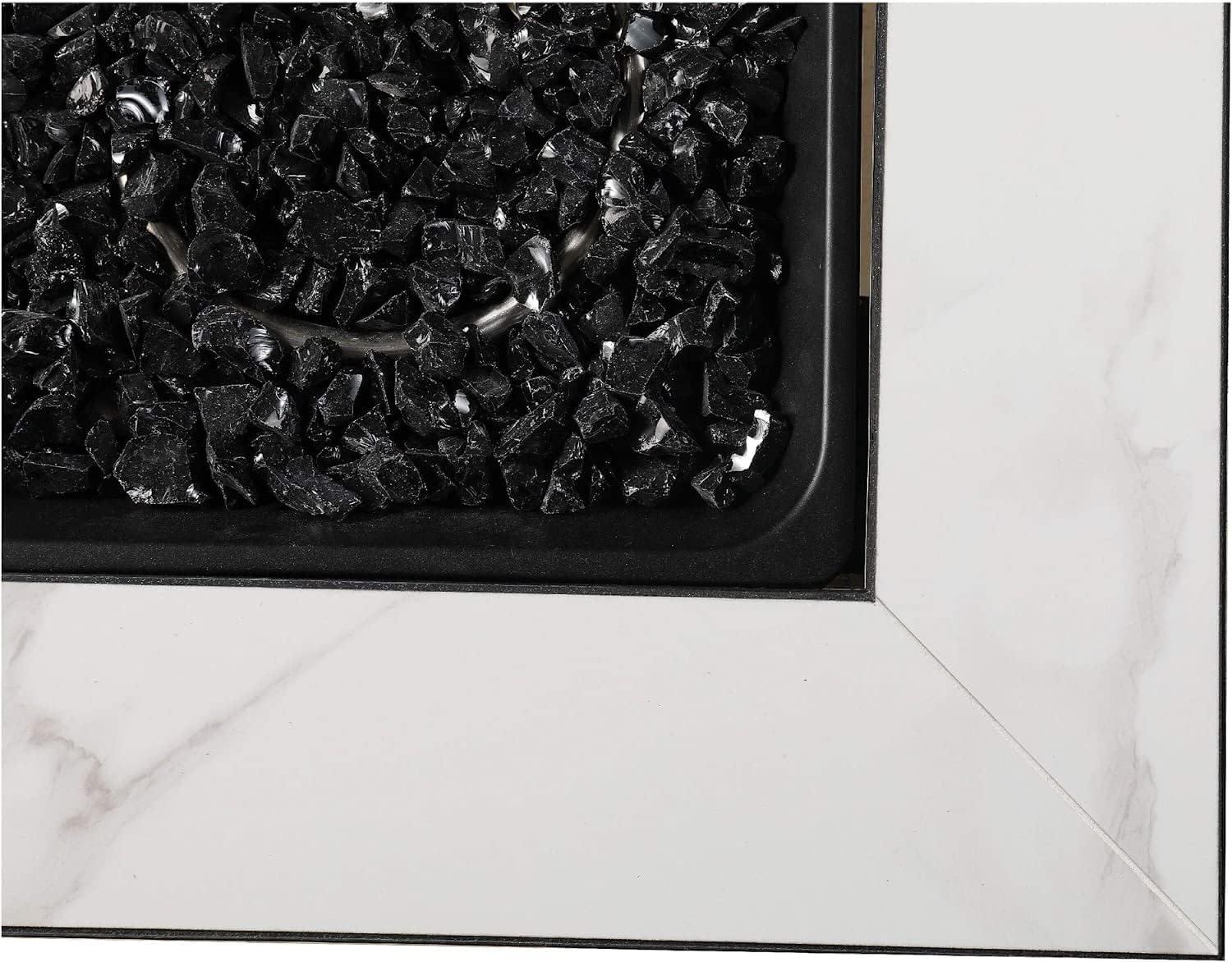 Mr. Bar-B-Q Endless Summer All Weather Outdoor Fire Pit Table with Faux Marble Finish, Black Glass