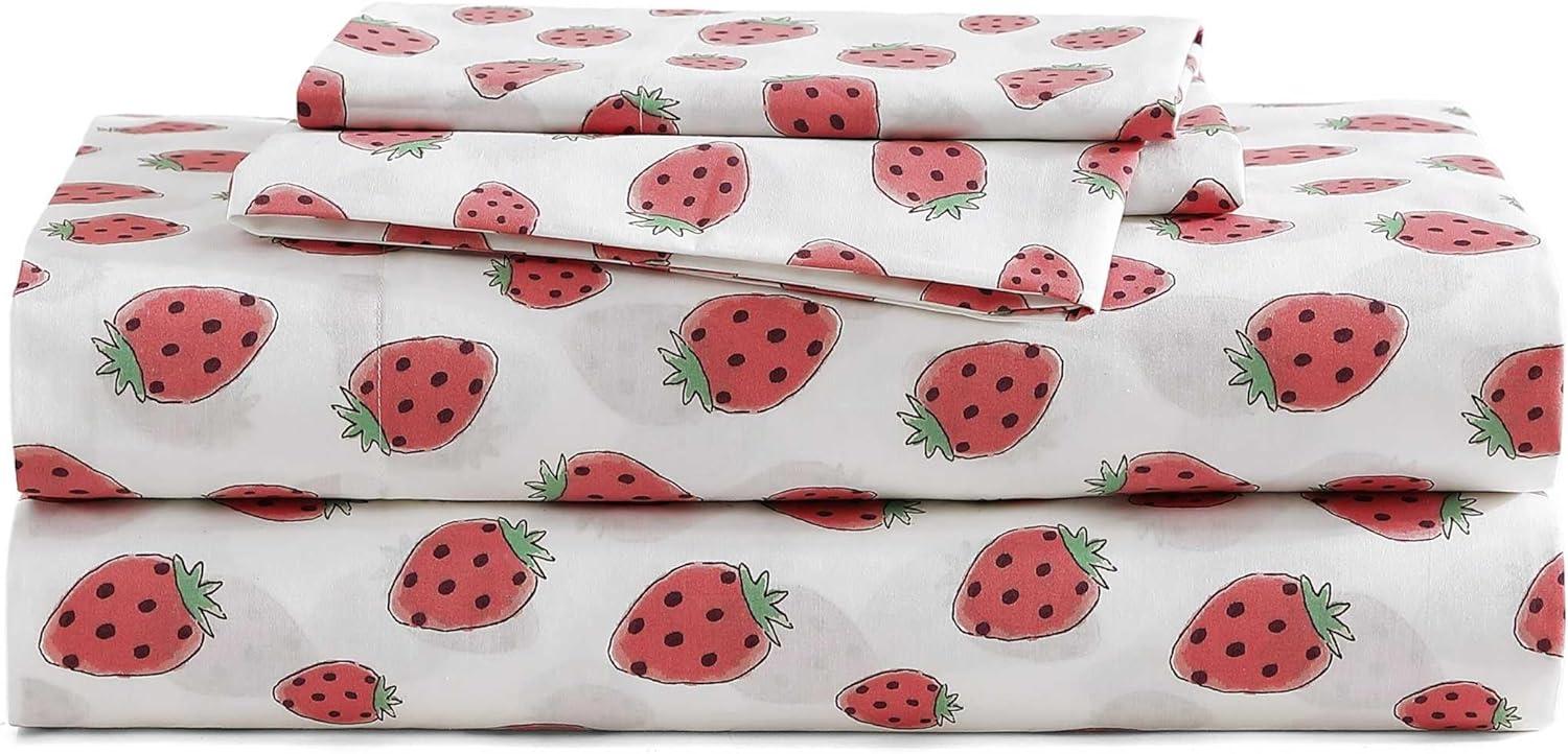 Poppy & Fritz - Full Sheets, Luxurious Cotton Percale Bedding Set, Crisp & Cool, Super Soft Bed Essentials (Strawberry Picnic Pink, Full)