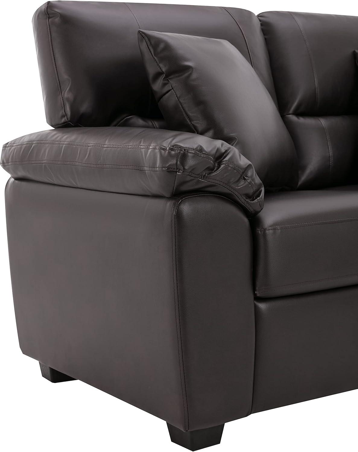 Chocolate Faux Leather Three-Seater Sofa with Removable Cushions