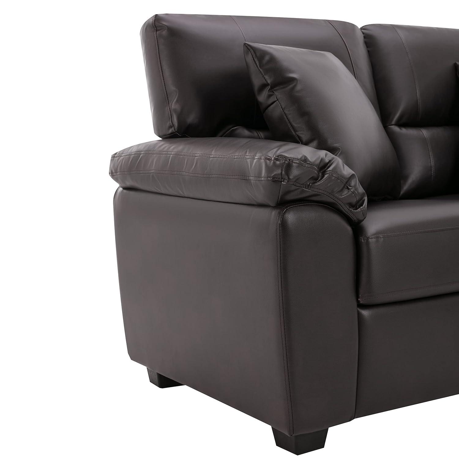 Chocolate Faux Leather Three-Seater Sofa with Removable Cushions