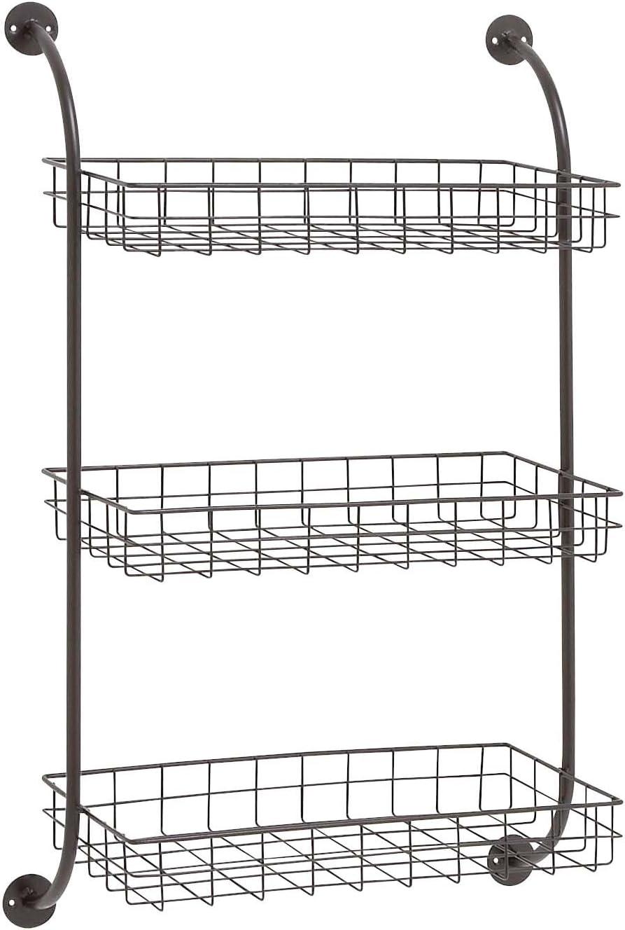 Industrial Chic Black Iron & Wood 3-Tier Floating Wall Shelf