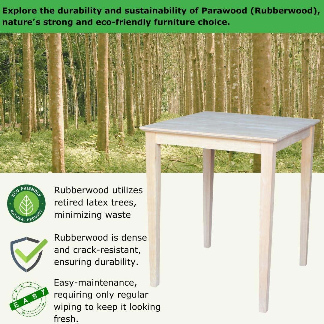 30" Square Solid Wood Counter Height Table with Shaker Legs Unfinished - International Concepts