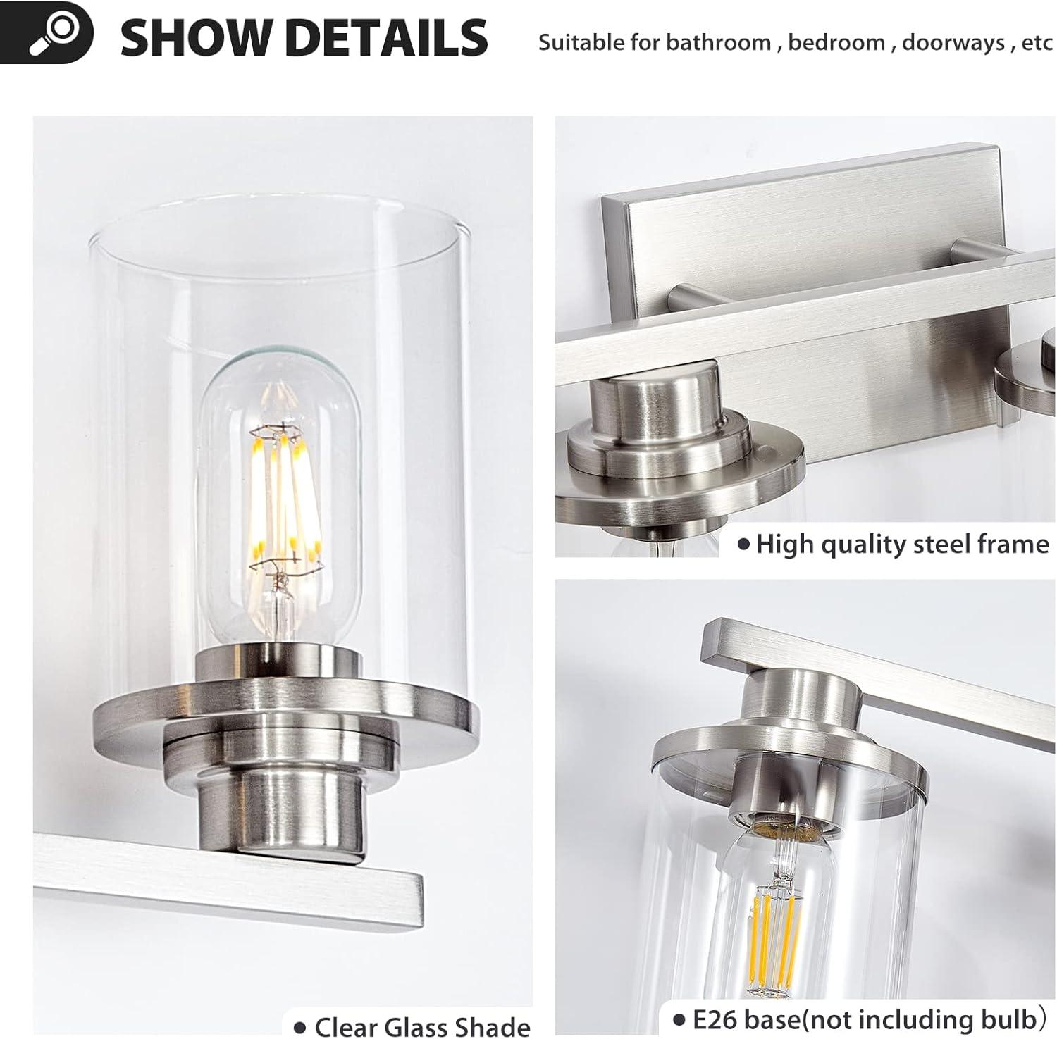 Brushed Nickel 4-Light Bathroom Vanity Fixture with Clear Glass Shades