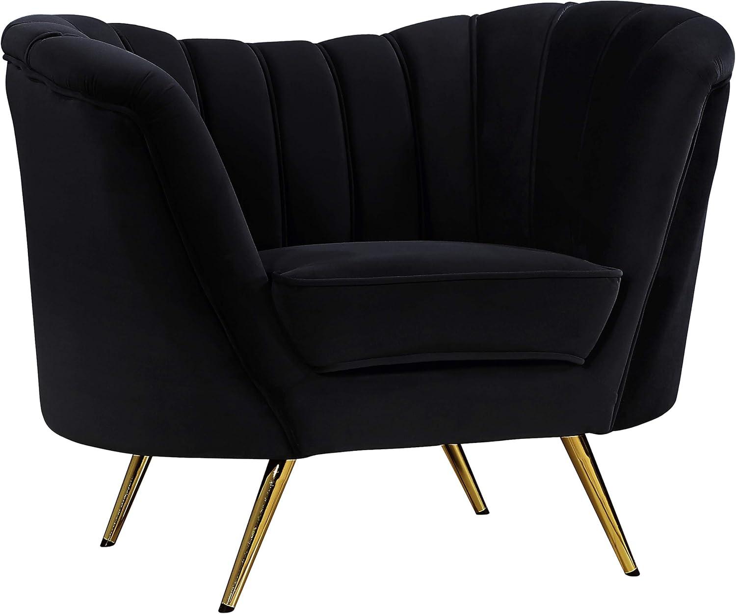 Margo Velvet Accent Chair in Black and Gold-Meridian Furniture