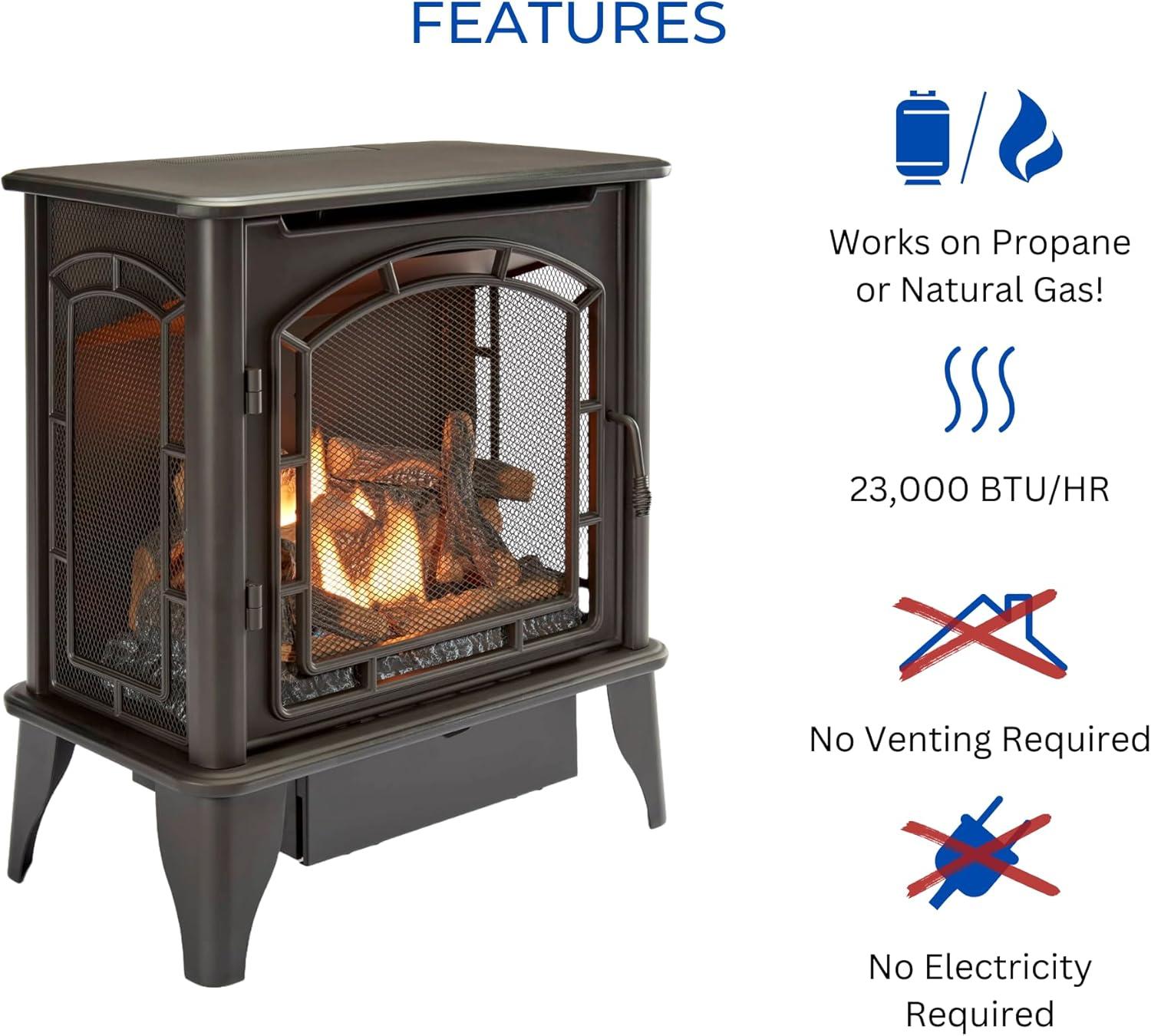 Bluegrass Living Bluegrass Living Panorama Vent Free Dual Fuel 3-Sided Gas Stove - 23,000 BTU, Remote Control, Black Finish - Model# BTSD23RT