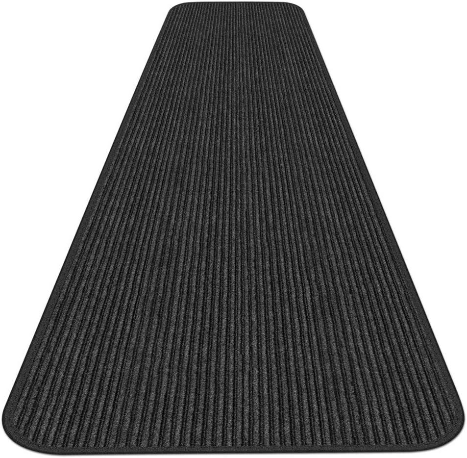 Indoor/Outdoor Double-Ribbed Carpet Runner with Skid-Resistant Rubber Backing - Smokey Black - 4' x 20'