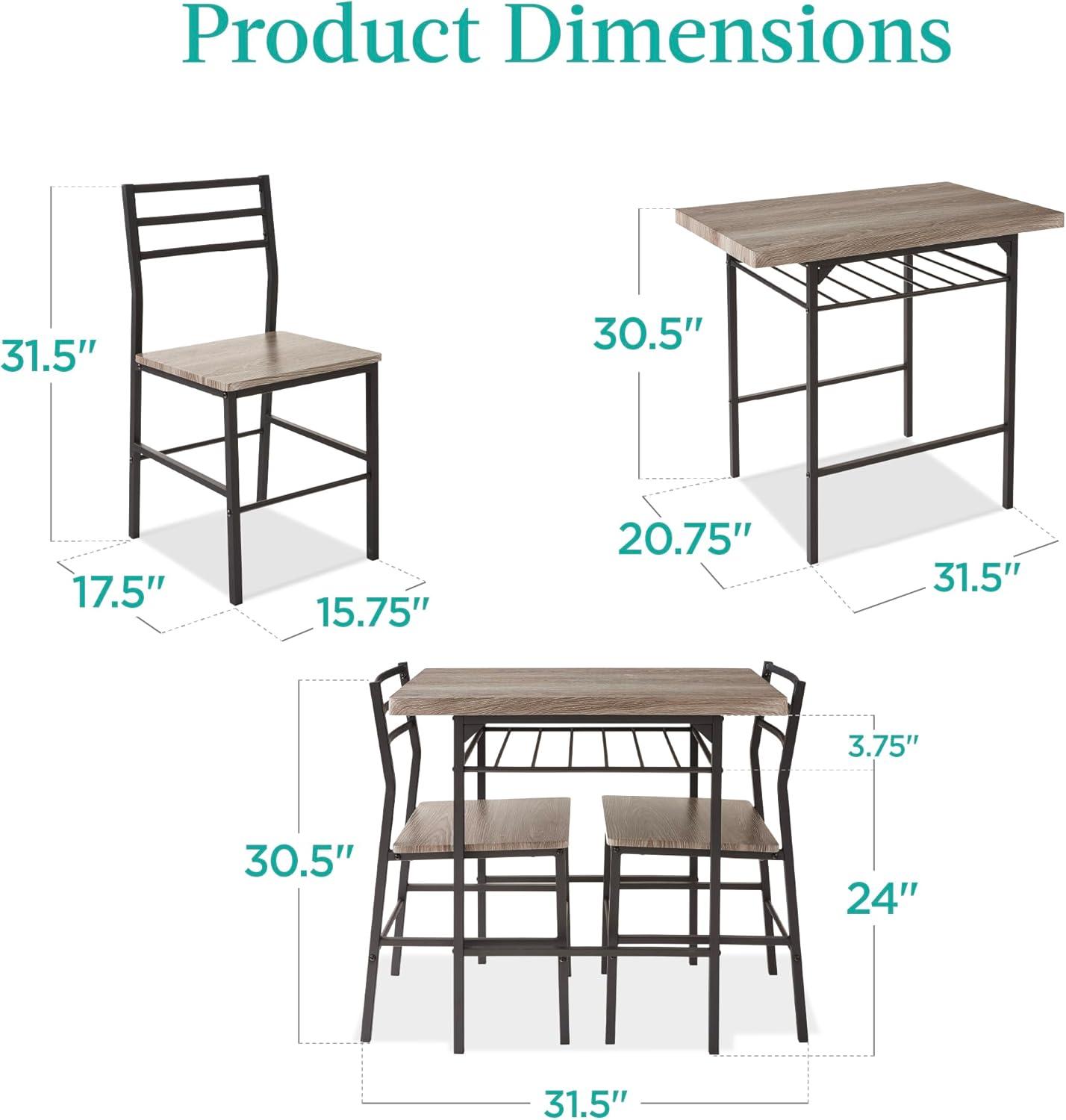 Best Choice Products 3-Piece Modern Dining Set, Square Table & Chairs Set w/ Steel Frame, Built-In Storage Rack