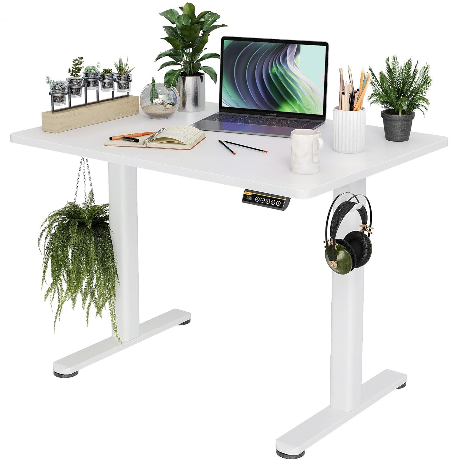 Electric Standing Desk Adjustable Height - Rolling Sit to Stand Desks on Wheels - Mobile Standup Computer Table 48 Inch Brown One Piece Desktop and Rising Frame with Storage for Home Office & Gaming