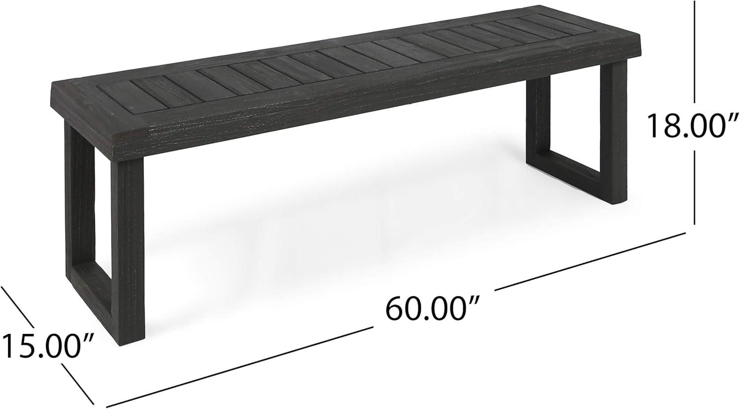 GDF Studio Josette Outdoor Acacia Wood Bench, Sandblasted Dark Gray