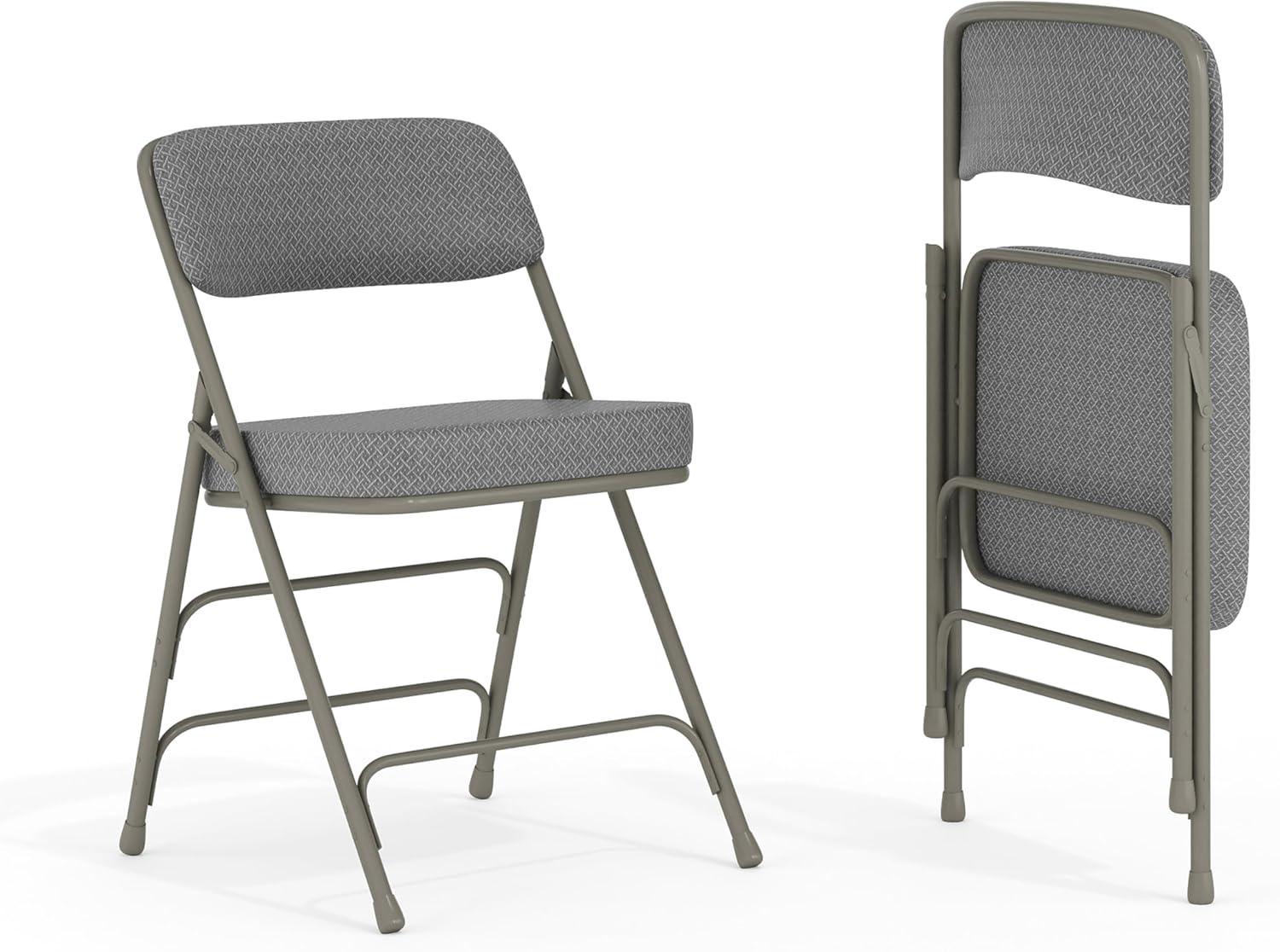 Gray Fabric Upholstered Armless Metal Folding Chairs, Set of 2