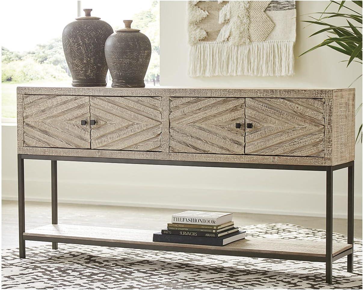 Roanley Sofa/Console Table Distressed Brown - Signature Design by Ashley: 4-Door Couch Table with Storage