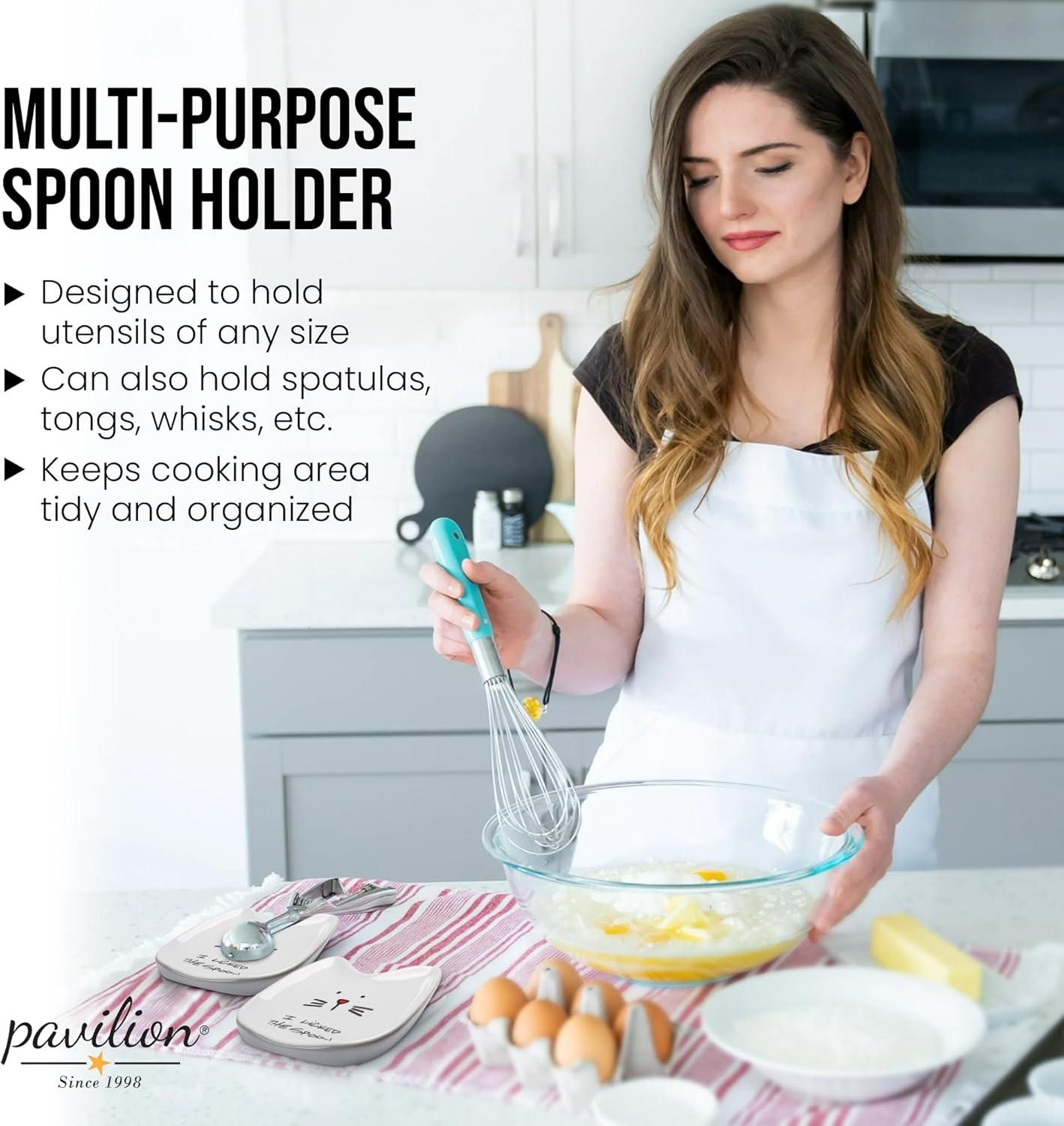 Pavilion Gift Company Blobby Cat, Cat Spoon Rest"I Licked the Spoon", 5", White