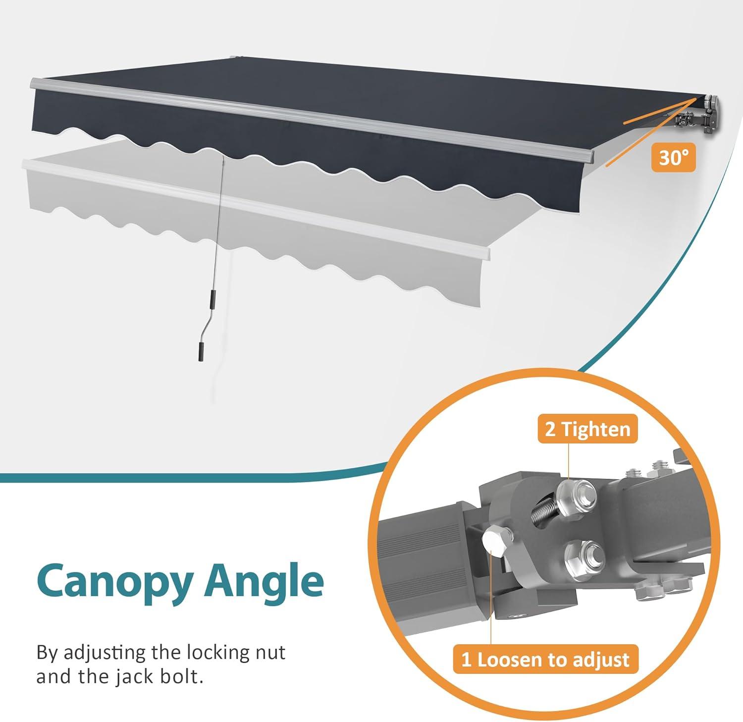 MCombo Patio Awning 12x8 Feet Sunshade Canopy for Manual Retractable Awnings, 4664 (Dark Grey)