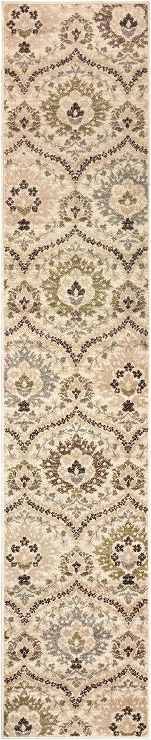 Beige Floral Flat Woven Reversible Runner Rug