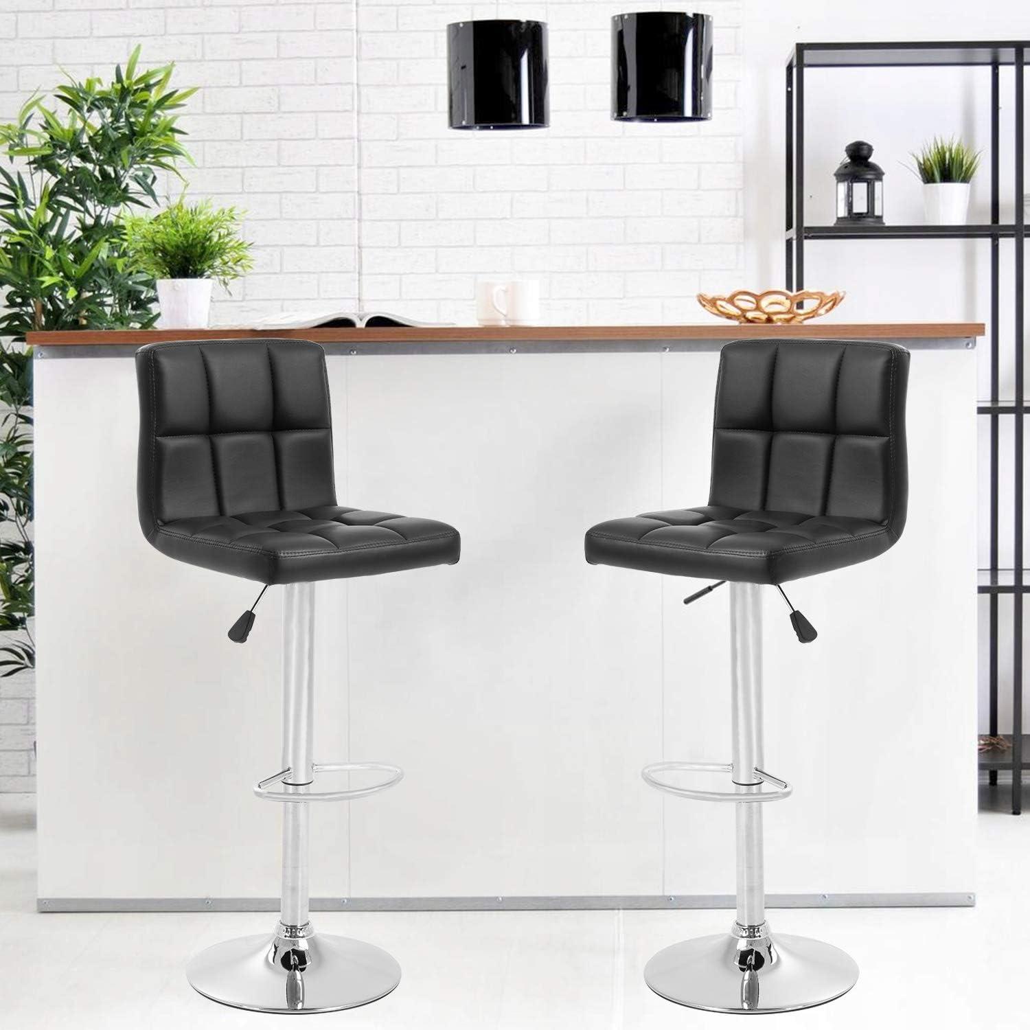 FDW Bar Stool with Swivel & Adjustable Height, Black, Set of 2