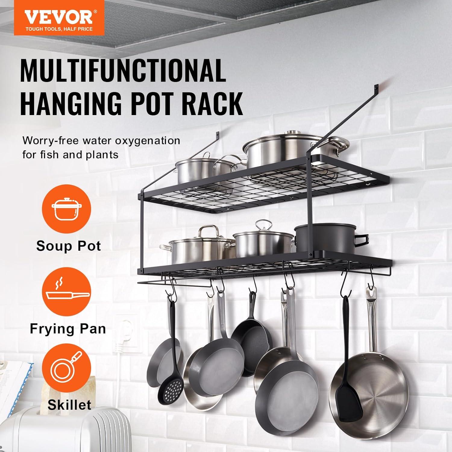 BENTISM Pot Rack Wall Mounted, 30 inch Pot and Pan Hanging Rack, Pot and Pan Hanger with 12 S Hooks, 55 lbs Loading Weight, Ideal for Pans, Utensils, Cookware in Kitchen