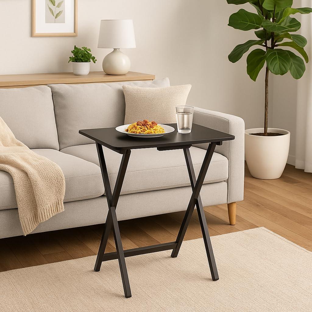 5pc Anila Fan Shape Snack Table Coffee - Winsome: Solid Wood Folding Tables, Beveled Edges, Storage Rack