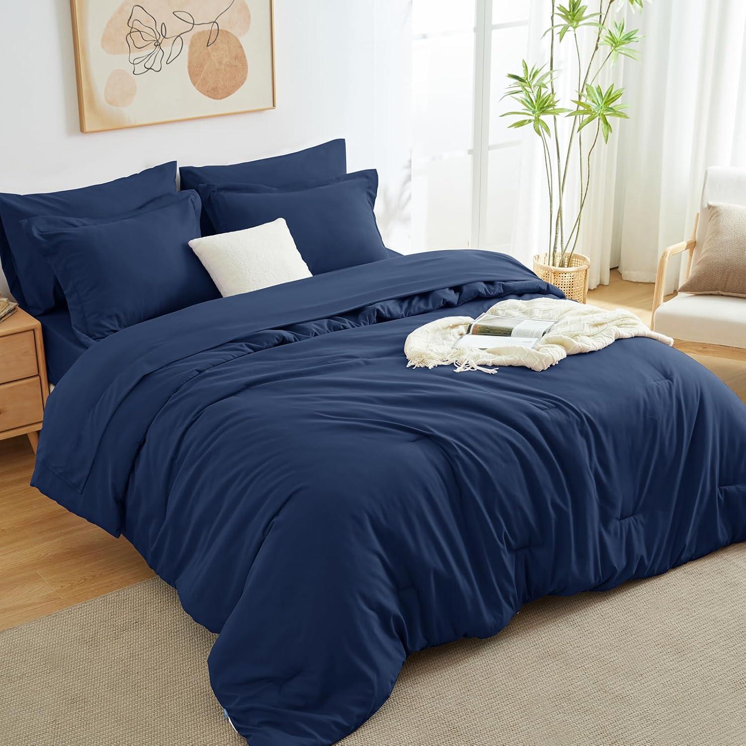 Navy Blue Queen Microfiber Down Alternative Bed Set