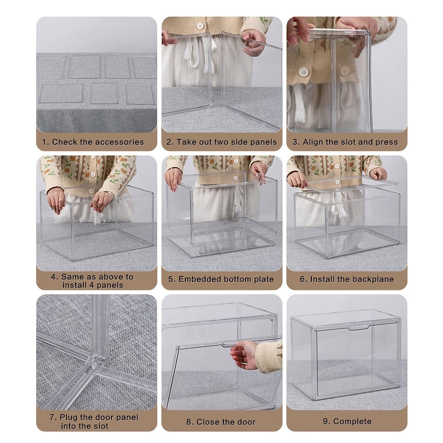 Clear Stackable Plastic Storage Bins with Magnetic Lid, Dustproof Book & Cosmetic Display Cases, Large Figures Collectibles Showcase, Shoe Box, Protection Organizer (Transparent, L-3 Pack)