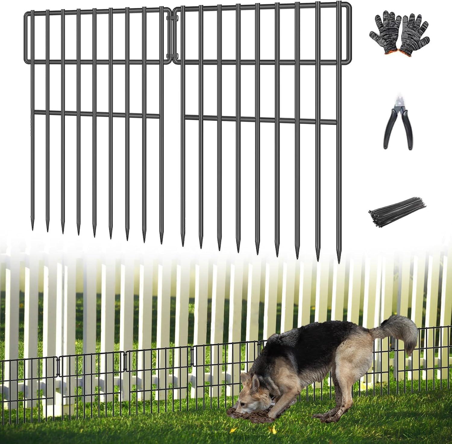 25 Pack Garden Animal Barrier Fence, 1.65inch Spike Spacing No Dig Fence, Reusable Rustproof Metal Fence Border, Dogs Rabbits Blocker Fence for Outdoor Yard, Total 27ft(L) x 17inch(H)