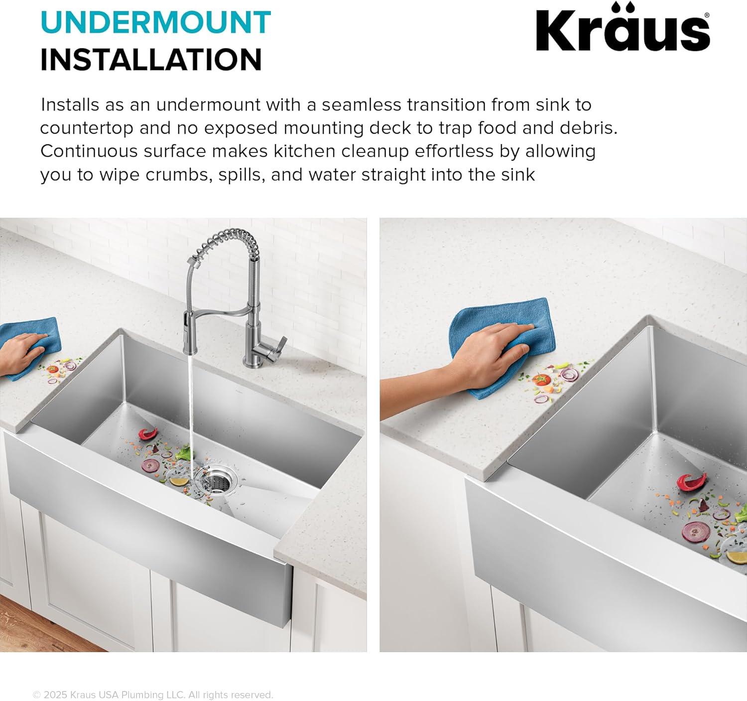 KRAUS Standart Pro Apron Front Farmhouse 16 Gauge Single Bowl Stainless Steel Kitchen Sink