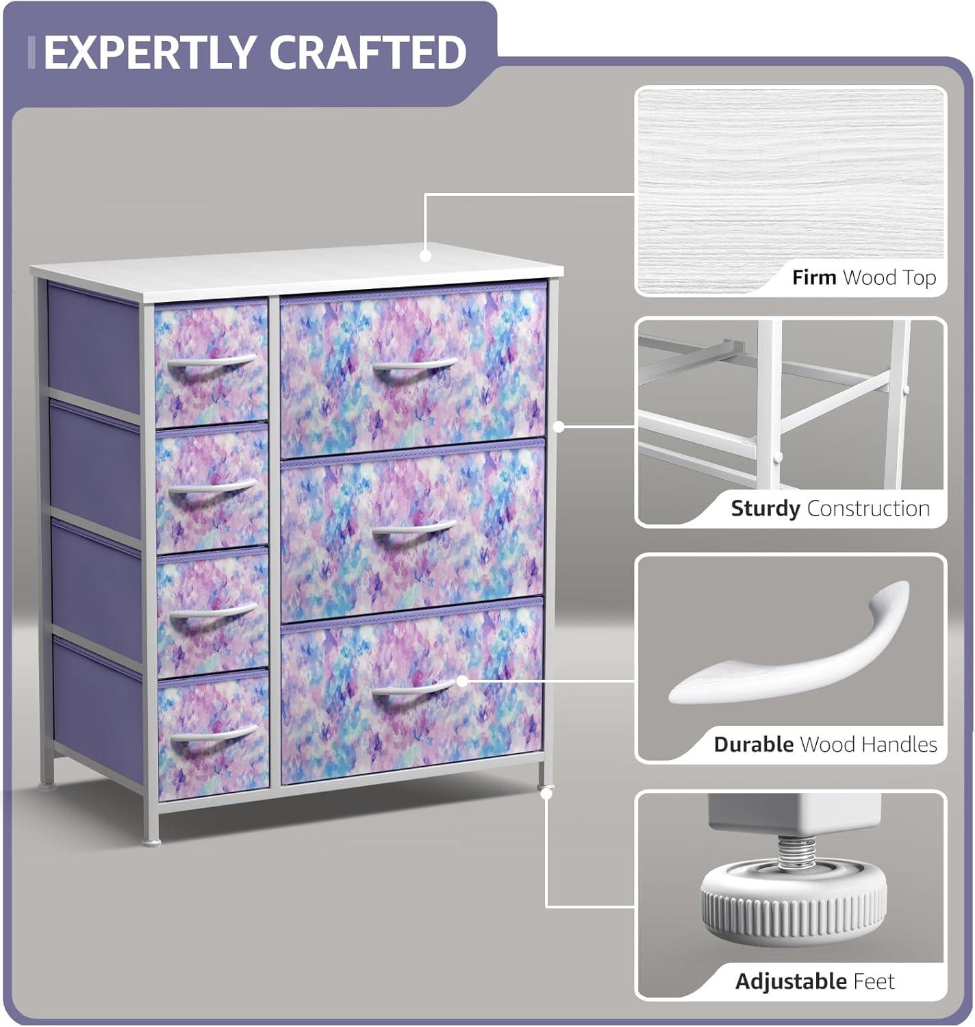 Sorbus Dresser with 7 Drawers - Storage Chest Organizer with Steel Frame, Wood Top, Handles, Fabric Bins