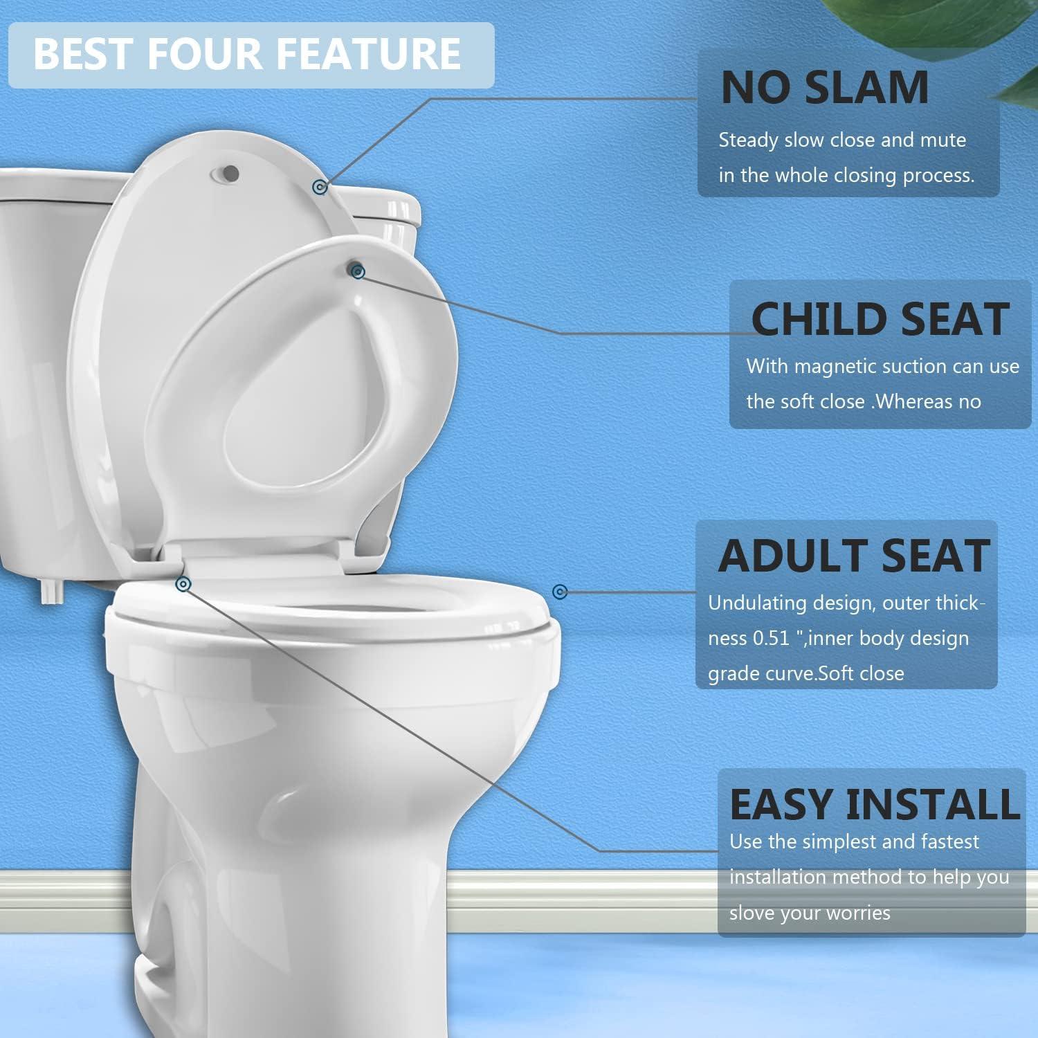 White Elongated Soft Close Potty Training Toilet Seat