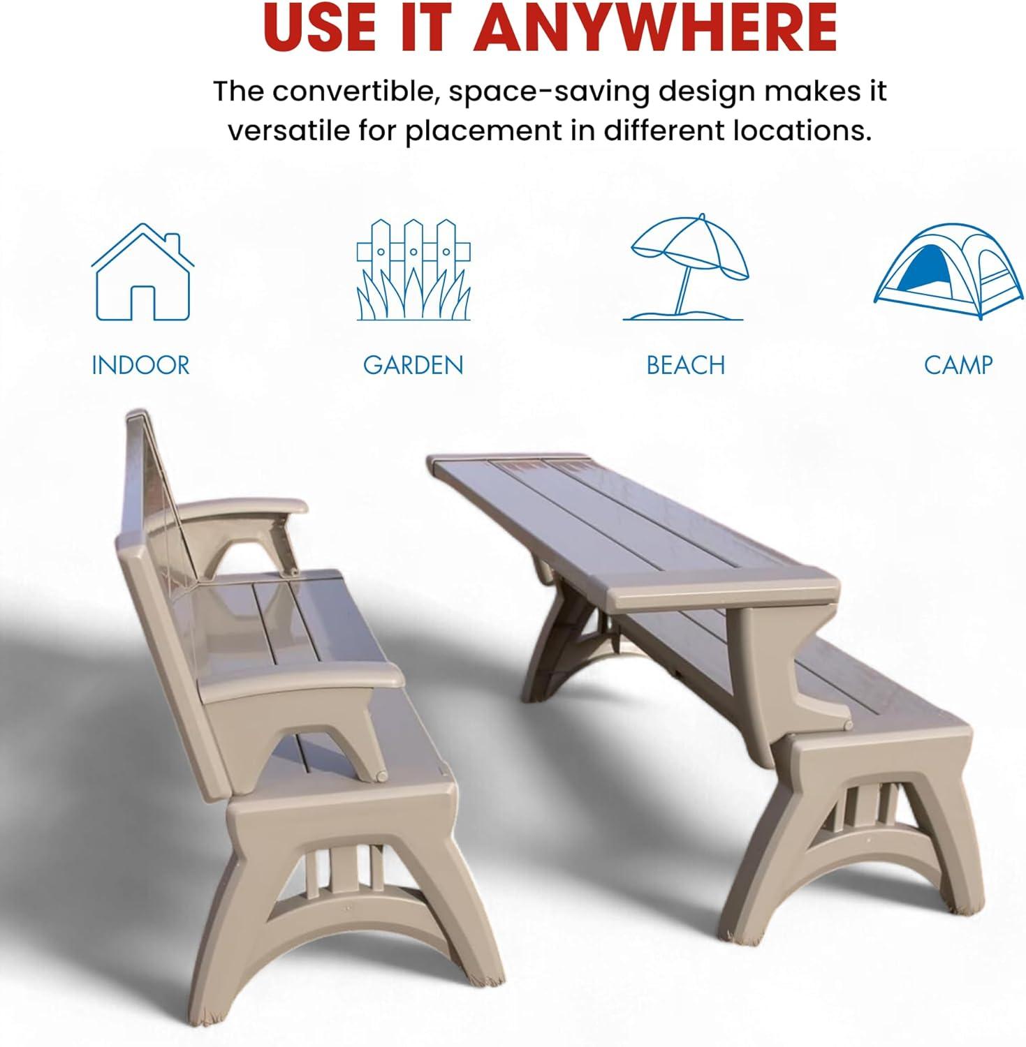 Convert a Bench Mesa de Picnic de 60" para Exteriores/banco de Vinilo para Patio, Madera Flotante, Generación II