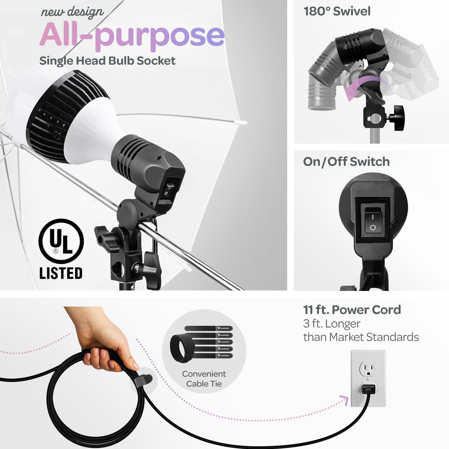 LimoStudio (LED Super Bright) 1200W Output Photo Studio Umbrella Continuous Lighting Kit, 6500K Neutral Day Light, 10800 Lumen, CRI>95, White Soft Umbrella Diffuser & Black, Silver Reflector, LMS103