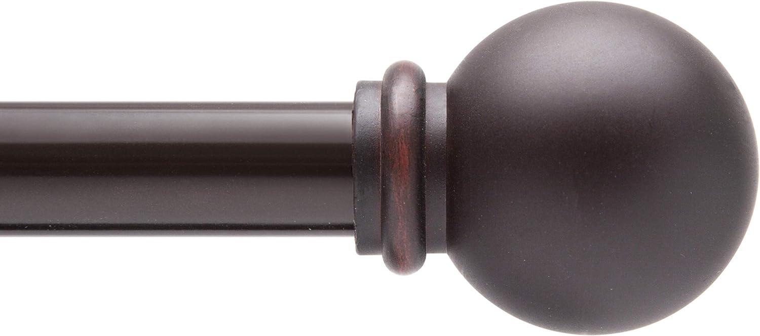 Weathered Brown Adjustable Curtain Rod with Ball Finials, 28-48 Inch