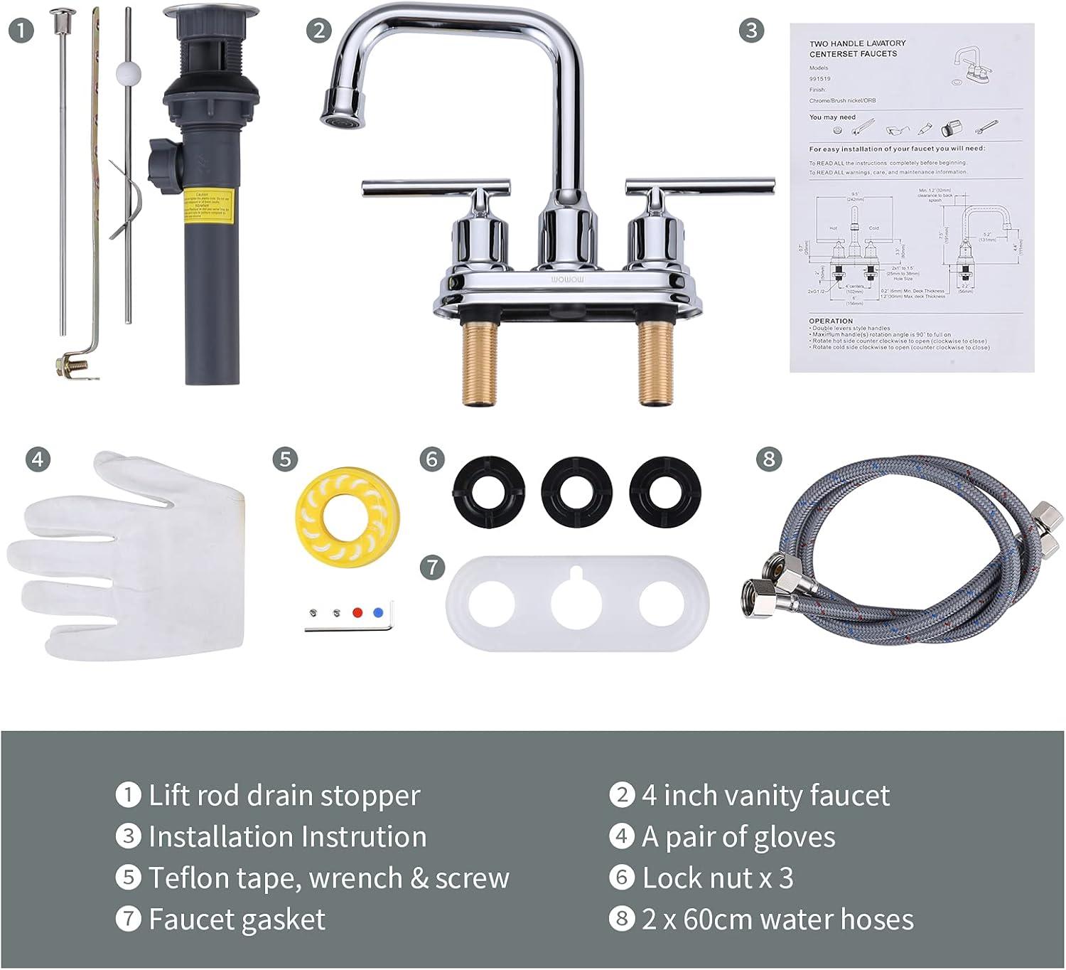 Centerset 2-handle Bathroom Faucet with Drain Assembly