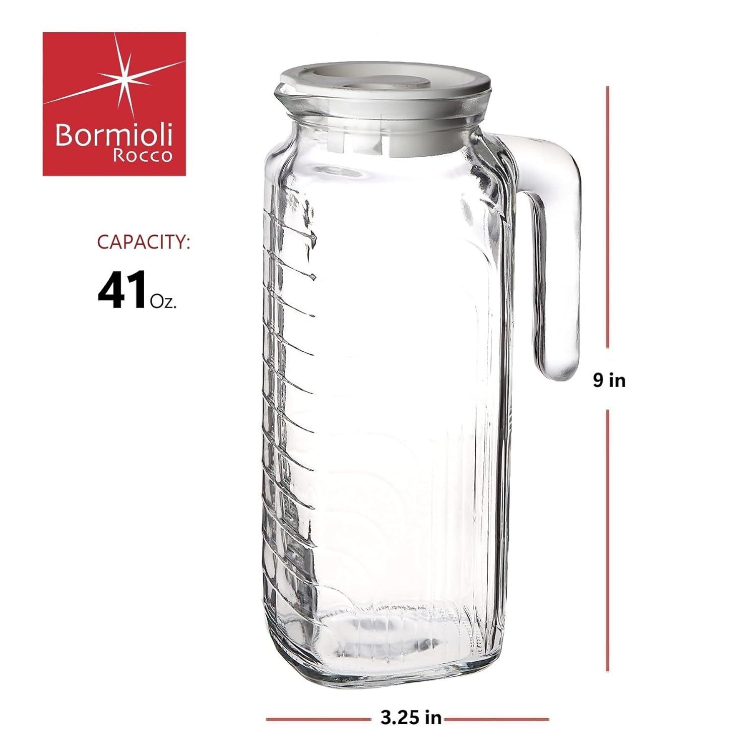 Bormioli Rocco Gelo Glass Jug/Pitcher with Lid, 41-Ounce, White Lid, , Beverage Server, White Lid