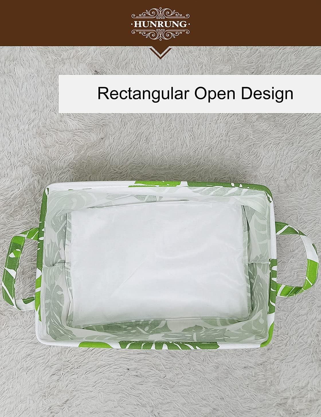 HUNRUNG Rectangle Storage Basket Cute Canvas Organizer Bin for Pet/Children Toys, Books, Clothes Perfect for Rooms/Playroom(Leaf)
