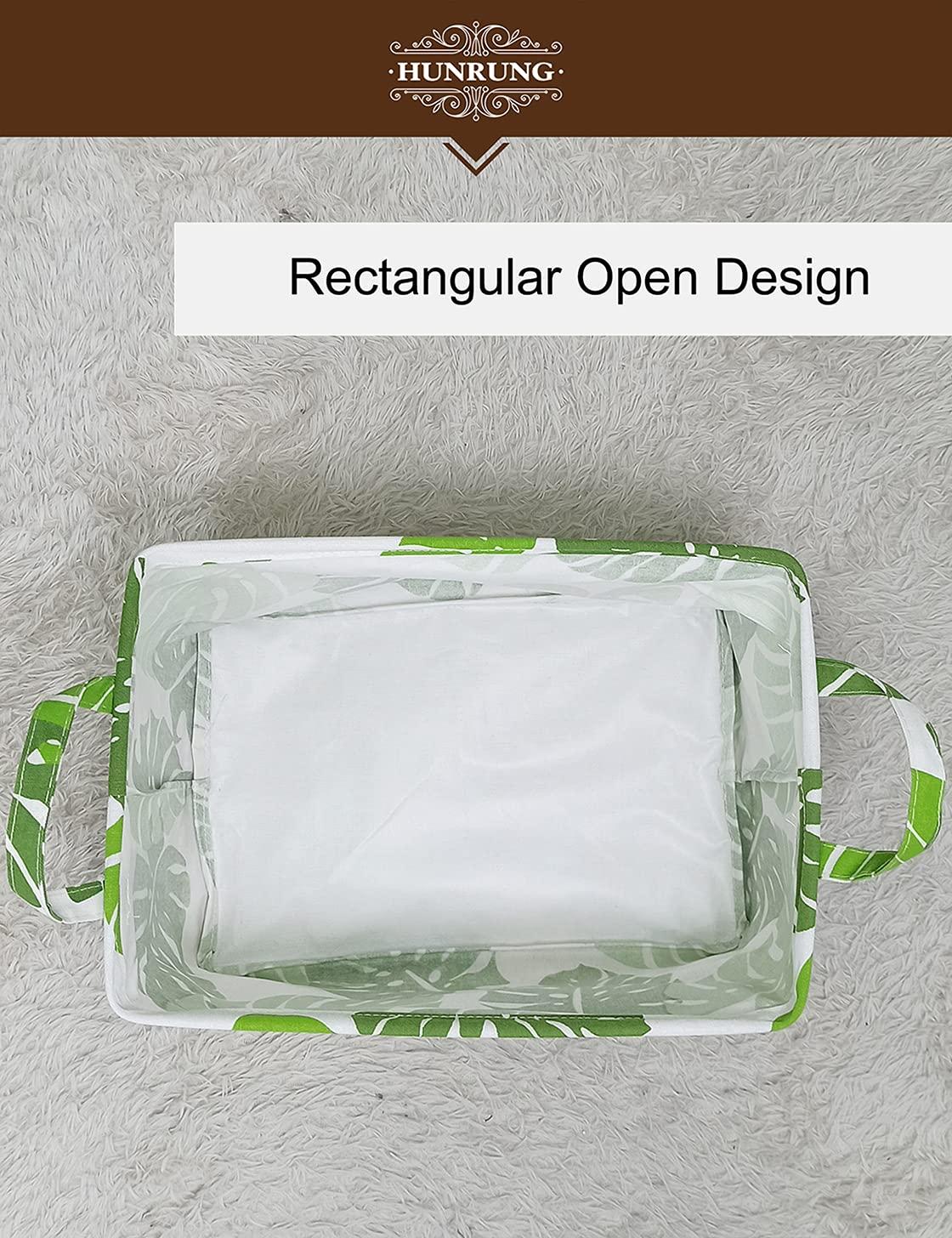HUNRUNG Rectangle Storage Basket Cute Canvas Organizer Bin for Pet/Children Toys, Books, Clothes Perfect for Rooms/Playroom(Leaf)