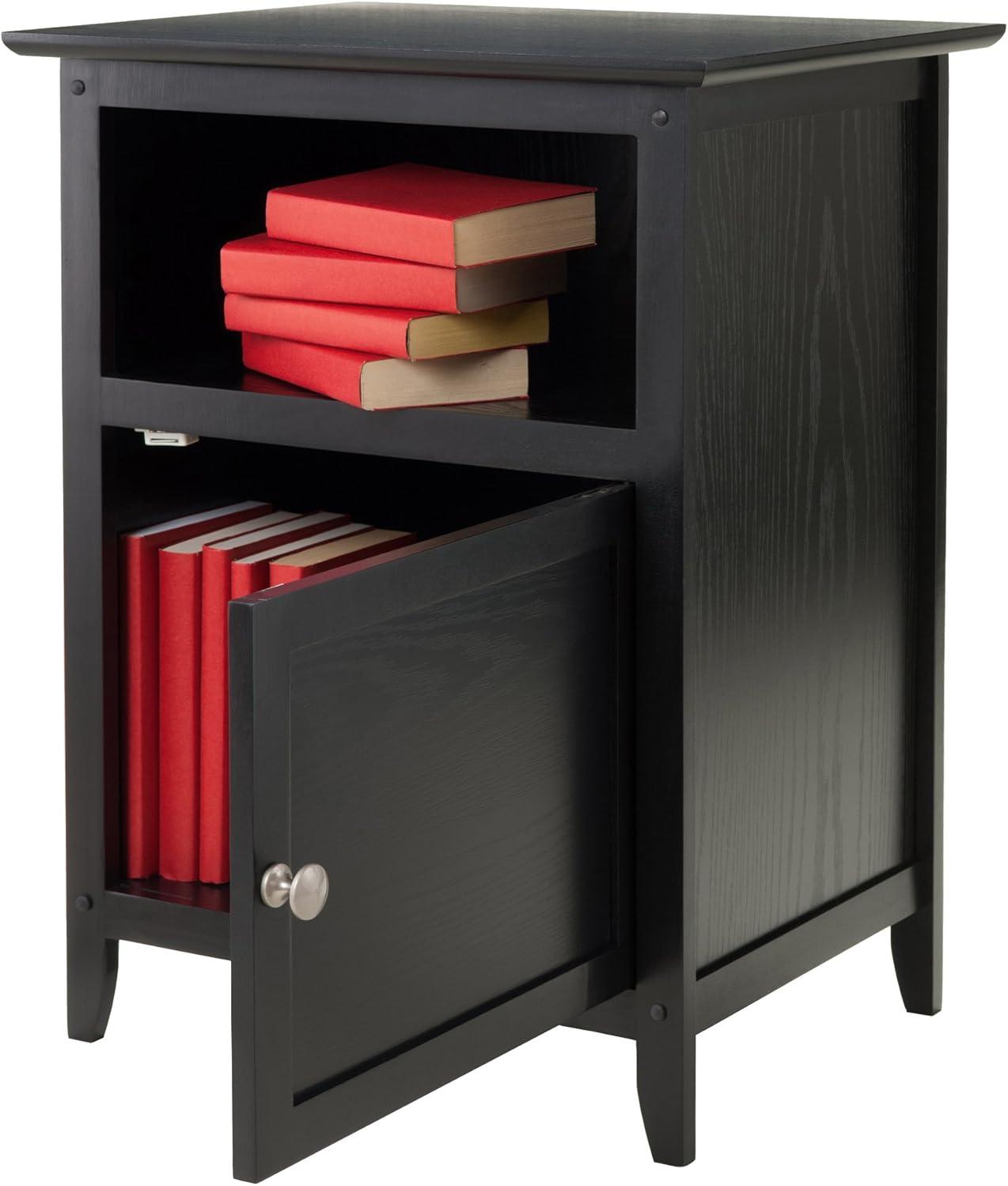 Winsome End Table - Black: Hardwood Frame, Wood Veneer Top, Living Room Accent Table with Shelf