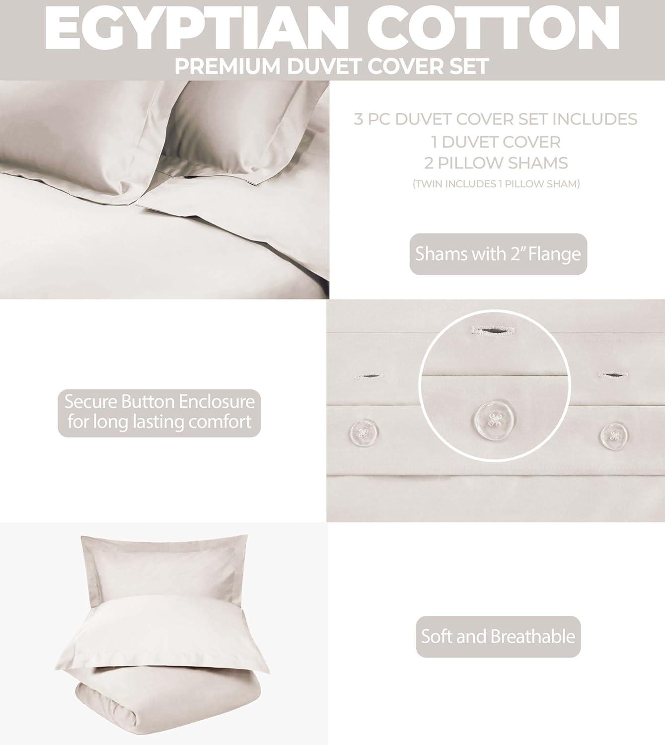 Superior Egyptian Cotton 300 Thread Count Duvet Cover Set, Twin, Light Grey