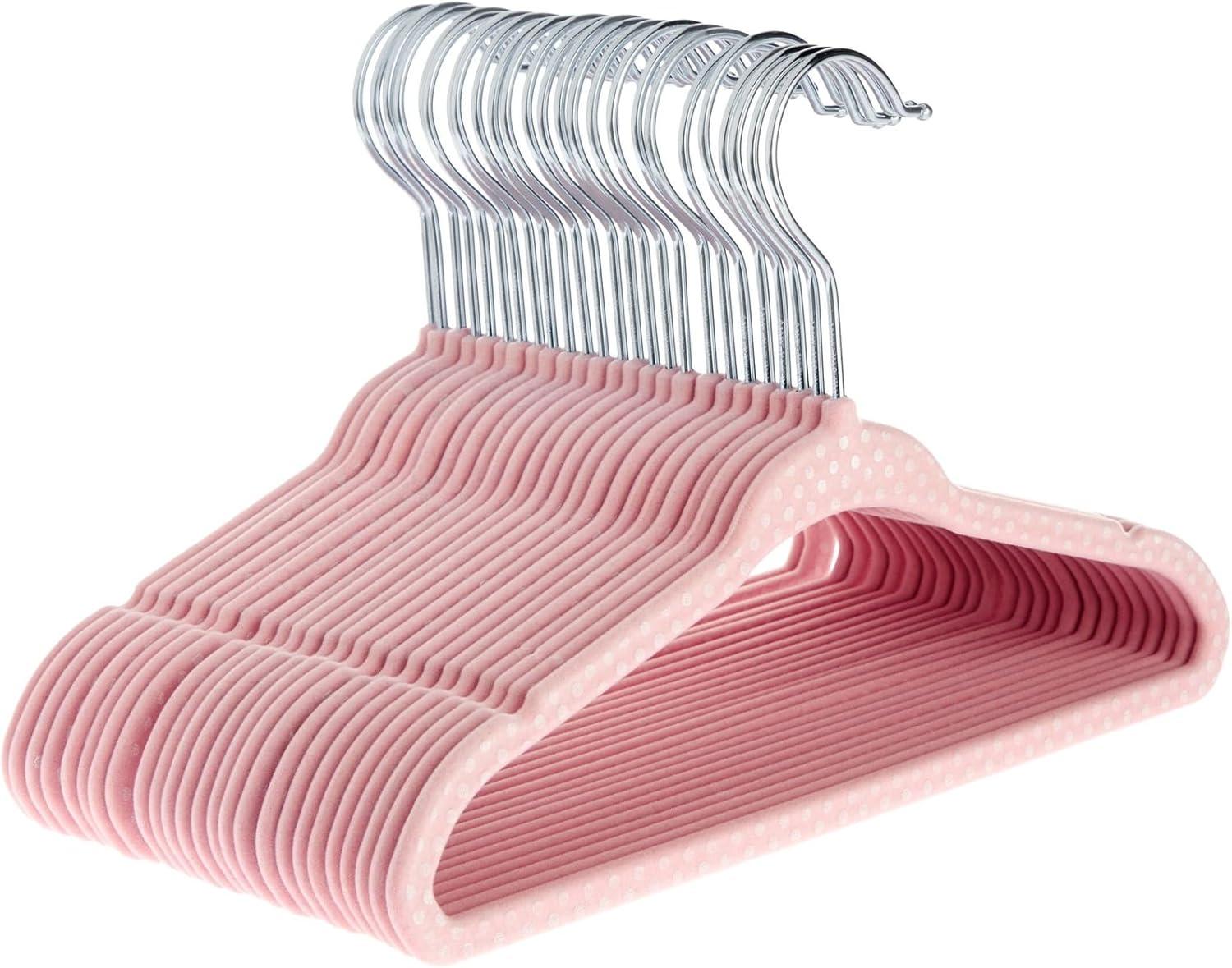 Juvale 50 Pack Pink Velvet Baby Clothes Hangers for Closet Storage, Children's Nursery, Kid's Closet, Slip-Resistant, 11 In