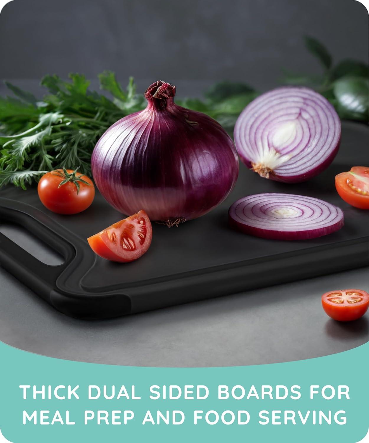 July Home Plastic Cutting Board Set of 3, Dishwasher Safe with Juice Grooves and Non-Slip