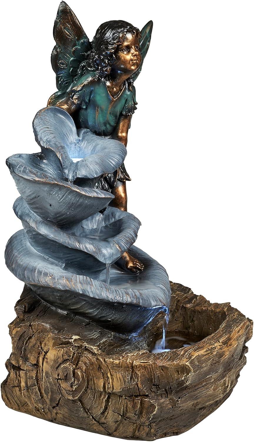 Hi-Line Gift Ltd. Contemporary Semi-Circle Tiered Fountain Outdoor with Warm White LEDS