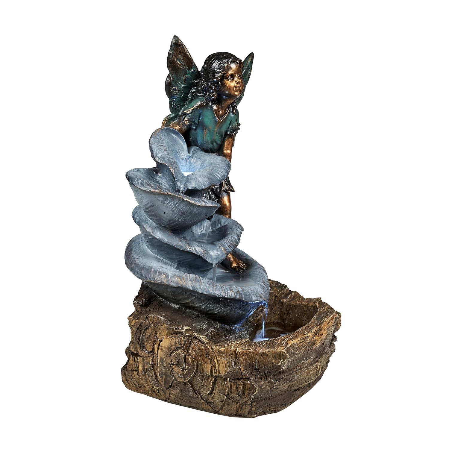 Hi-Line Gift Ltd. Contemporary Semi-Circle Tiered Fountain Outdoor with Warm White LEDS