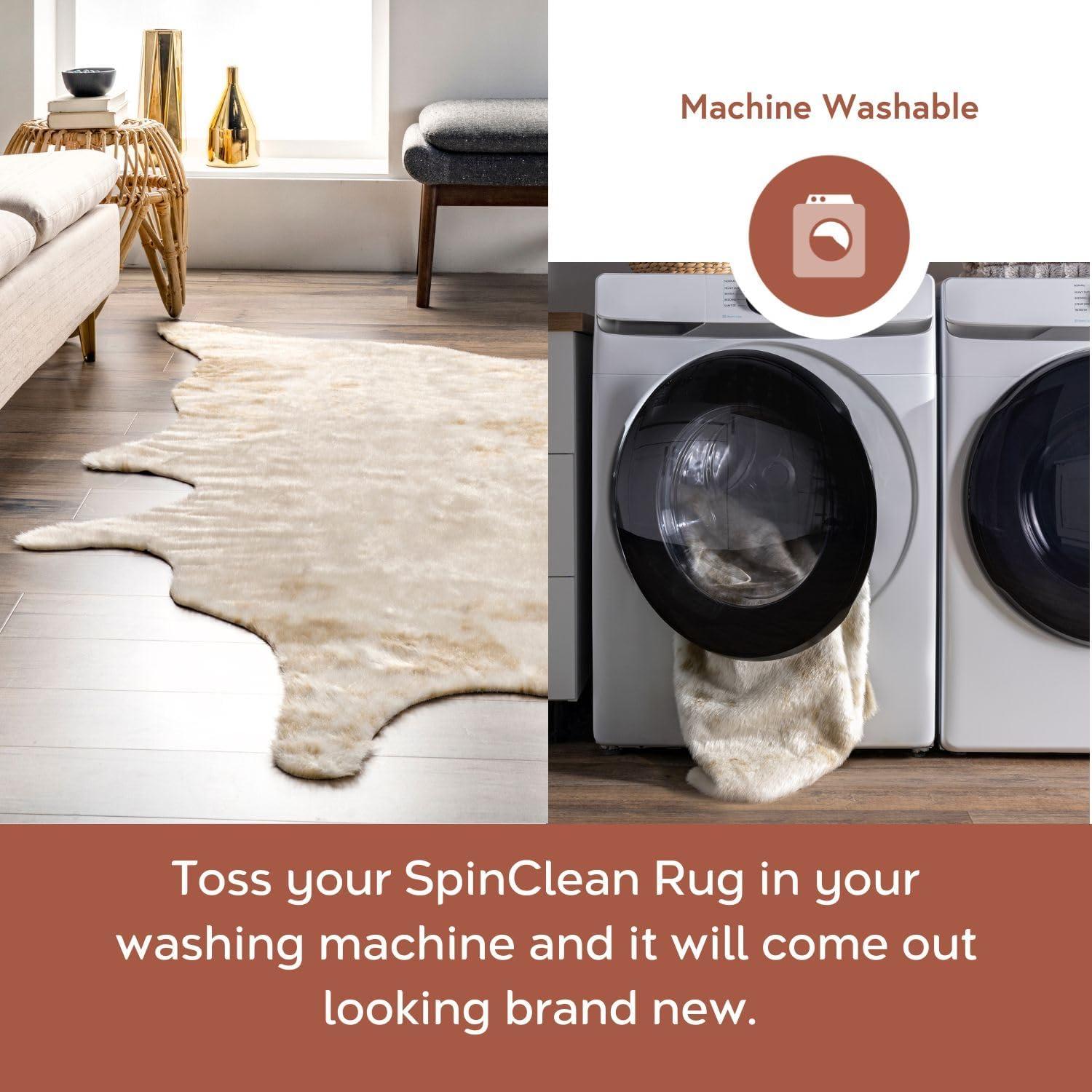 nuLOOM Marcia SpinClean Machine Washable Faux Cowhide Area Rug, 3' 10" x 5', Shaped, Marcia Off-white