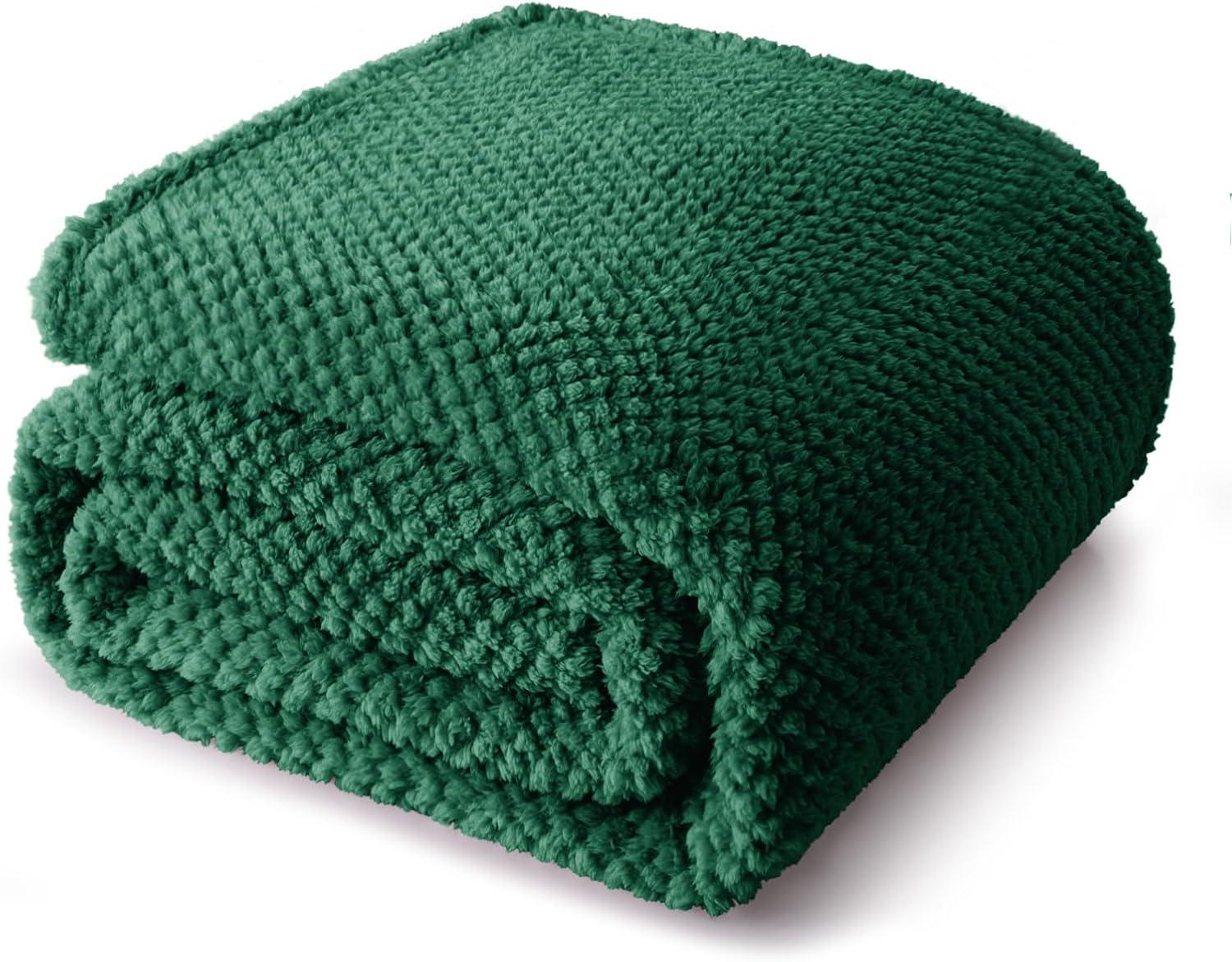 King Size Deep Green Fleece Sherpa Blanket