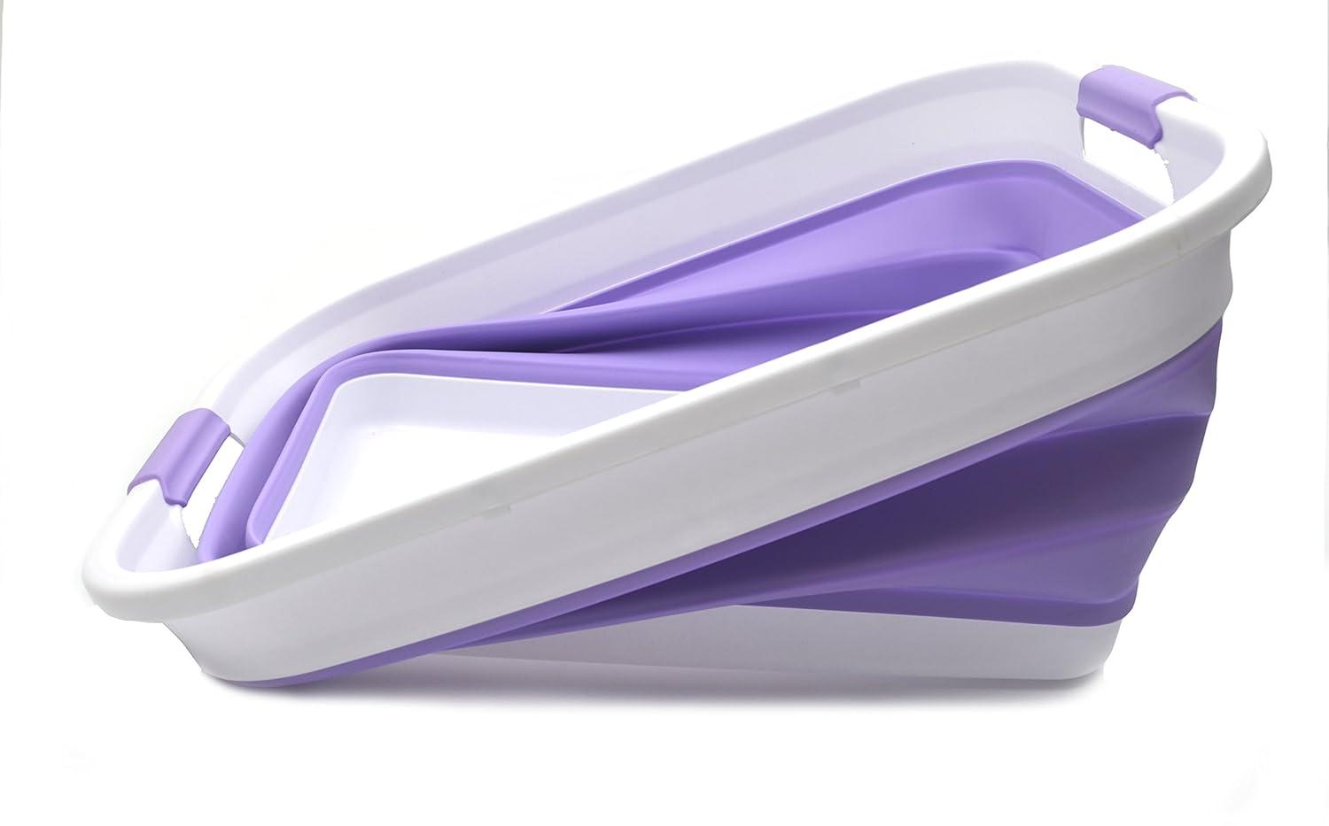 SAMMART Collapsible Plastic Laundry Basket/ Washtub 41L (10.8 Gallon) Set of 2, Lt. Purple
